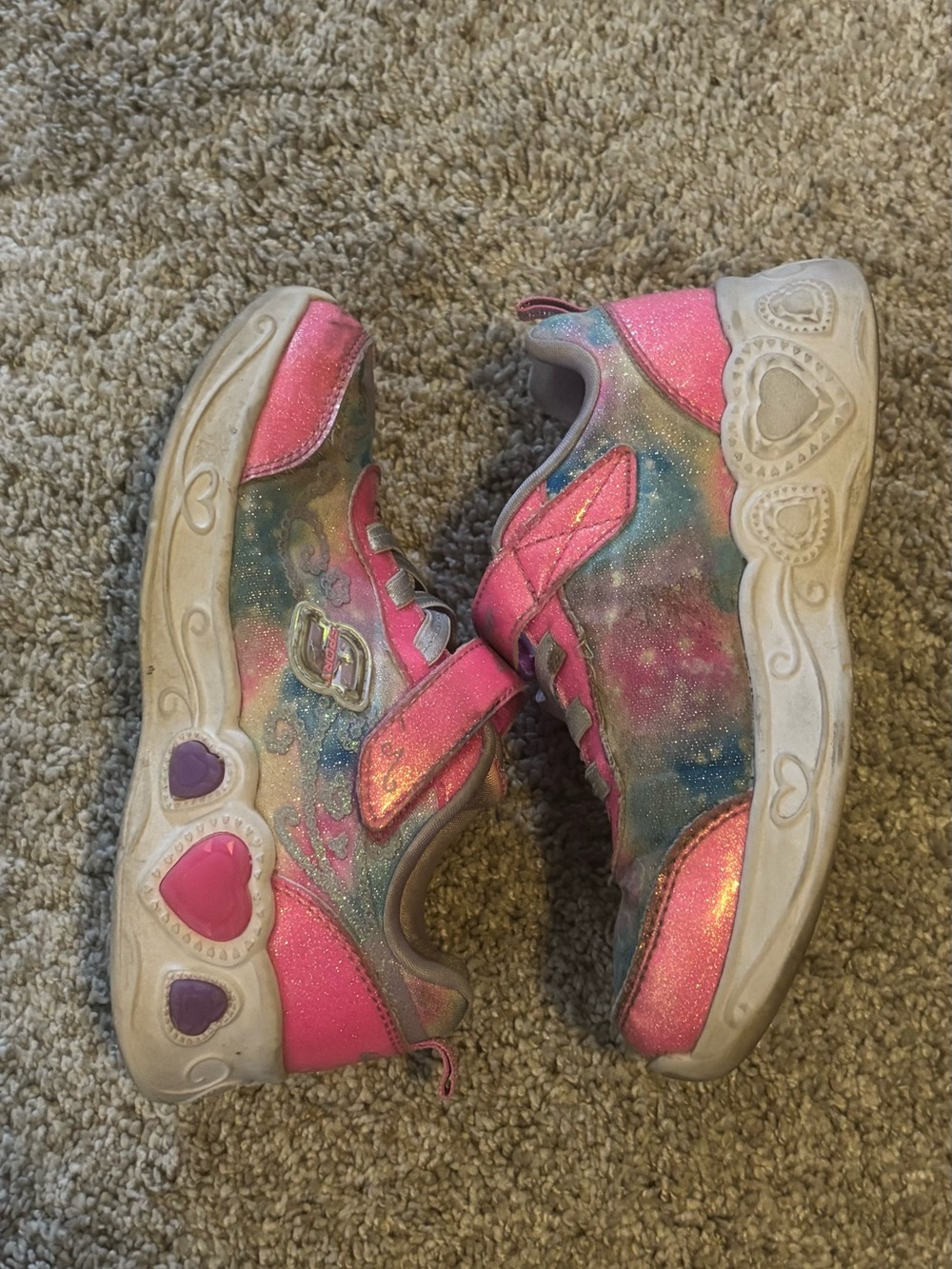 Skechers Girls Glitter Heart Light-Up Sneakers - Pink Blue Multicolor
